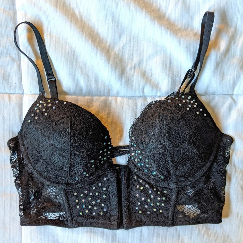 Black Lace Diamante Bra